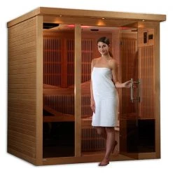 Heat Therapy Golden Designs Monaco 6-person PureTechâ„¢ Near Zero EMF FAR Infrared Sauna (Canadian Hemlock)