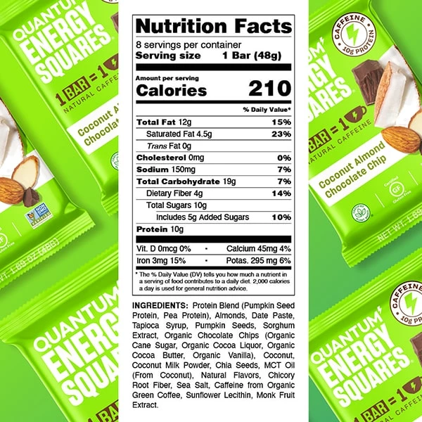 Quantum Energy Squares Energy & Endurance Quantum Coconut Almond Chocolate Chip 3 Quantum Energy Squares Energy & Endurance Quantum Coconut Almond Chocolate Chip