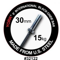 York Barbell 6' International Black Oxide Bar Barbells, Weight Bars & Plates