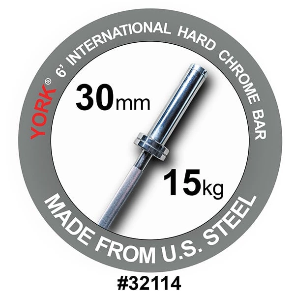 Barbells, Weight Bars & Plates York Barbell 6' International Chrome Olympic Bar – 30mm 1 Barbells, Weight Bars & Plates York Barbell 6' International Chrome Olympic Bar – 30mm