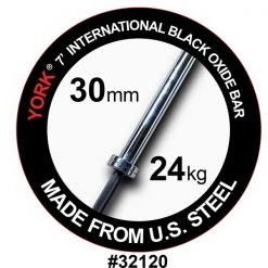 York Barbell 7' International Black Oxide Weight Bar – 32mm Barbells, Weight Bars & Plates