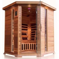 Heat Therapy SunRay Bristol Bay 4 Person Corner Cedar Sauna With Carbon Heaters
