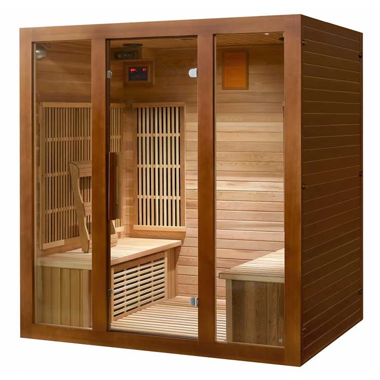 Heat Therapy SunRay Roslyn 4 Person Cedar Sauna With Carbon Heaters & Side Bench Seating 1 Heat Therapy SunRay Roslyn 4 Person Cedar Sauna With Carbon Heaters & Side Bench Seating